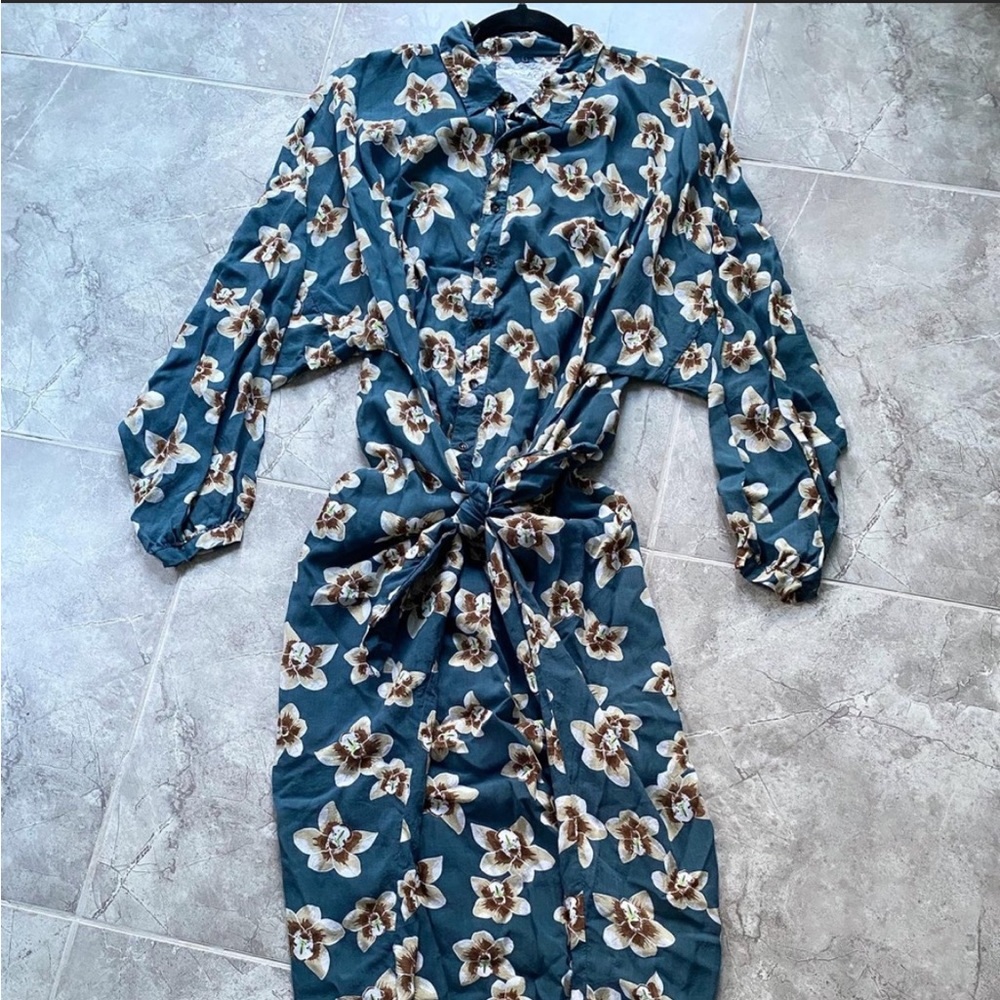 COPY - Acacia Swimwear Button down Walvis Dress- Tropic. Front tie detail